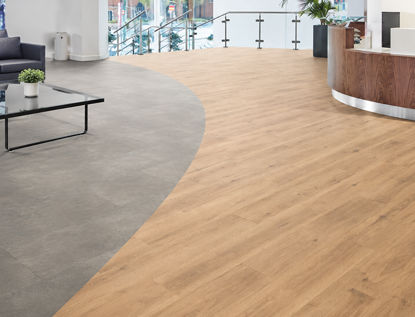 Luxury vinyl tile flooring in a modern commercial reception area